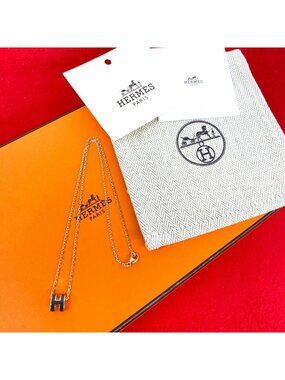 Hermes Mini Pop H Necklace Chain Pendant Black Pink Gold